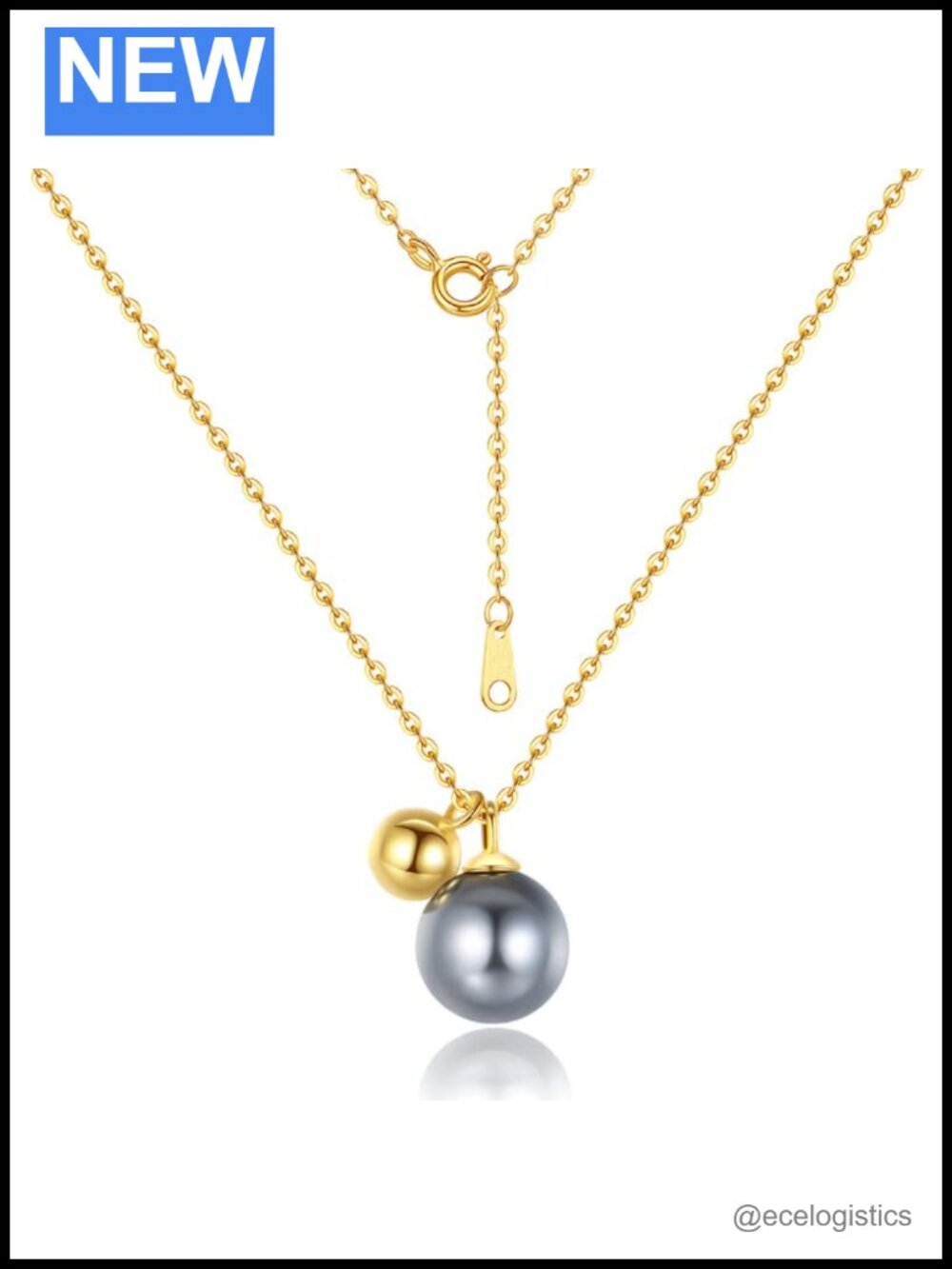 14K Gold Tahitian Pearl Pendant Necklace, Dainty Single Black Pearl Gold Chain